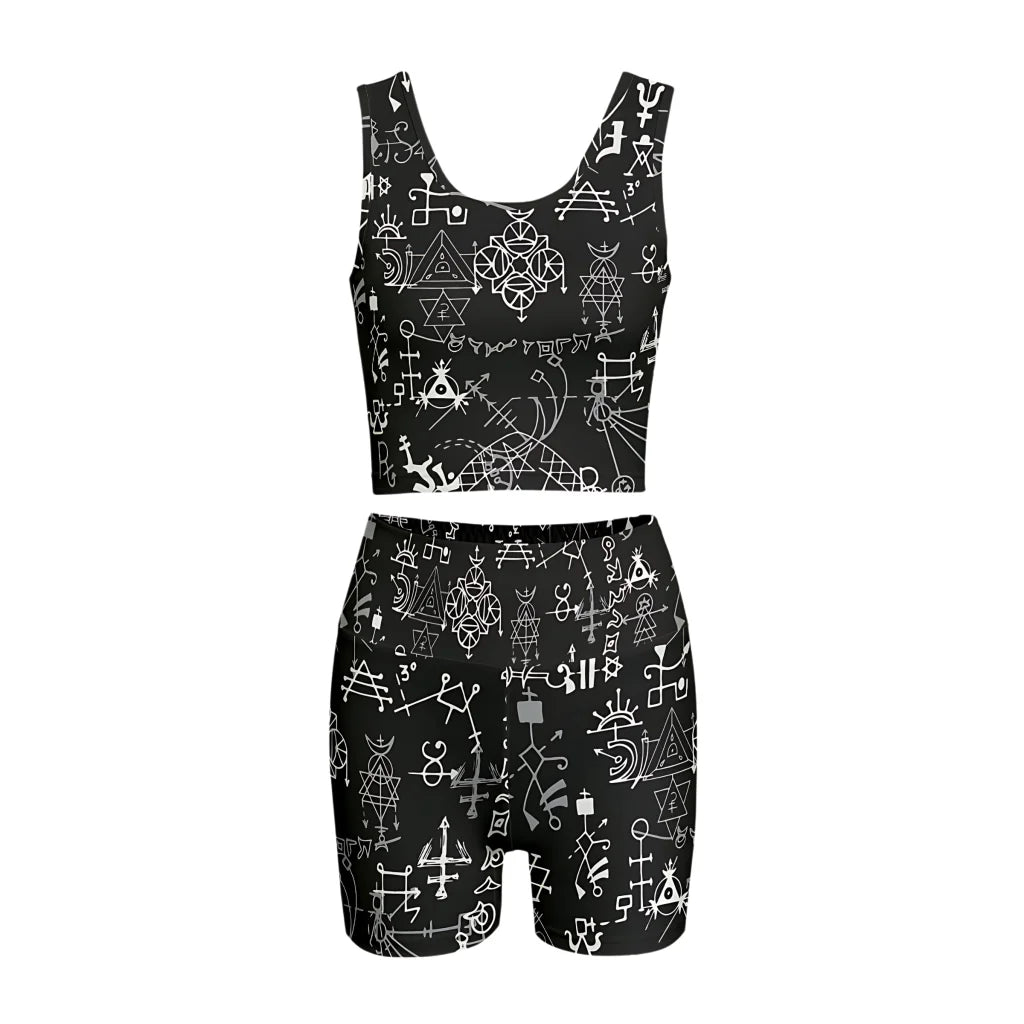Mystic Alchemy Print Yoga Set Shorts For Women - S