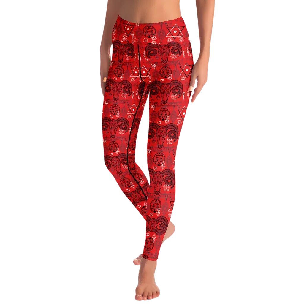 Mystic Geometry Red Yoga Leggings With Occult Design
