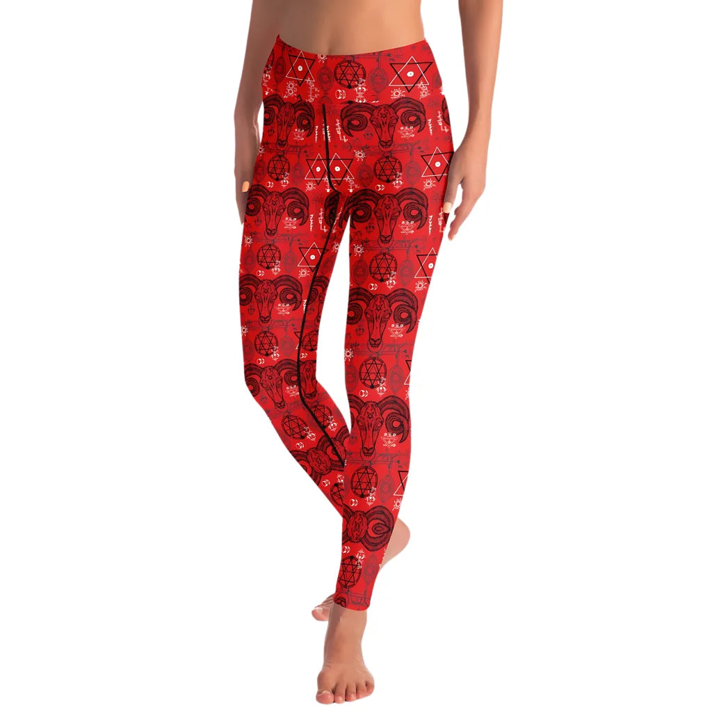 Mystic Geometry Red Yoga Leggings With Occult Design