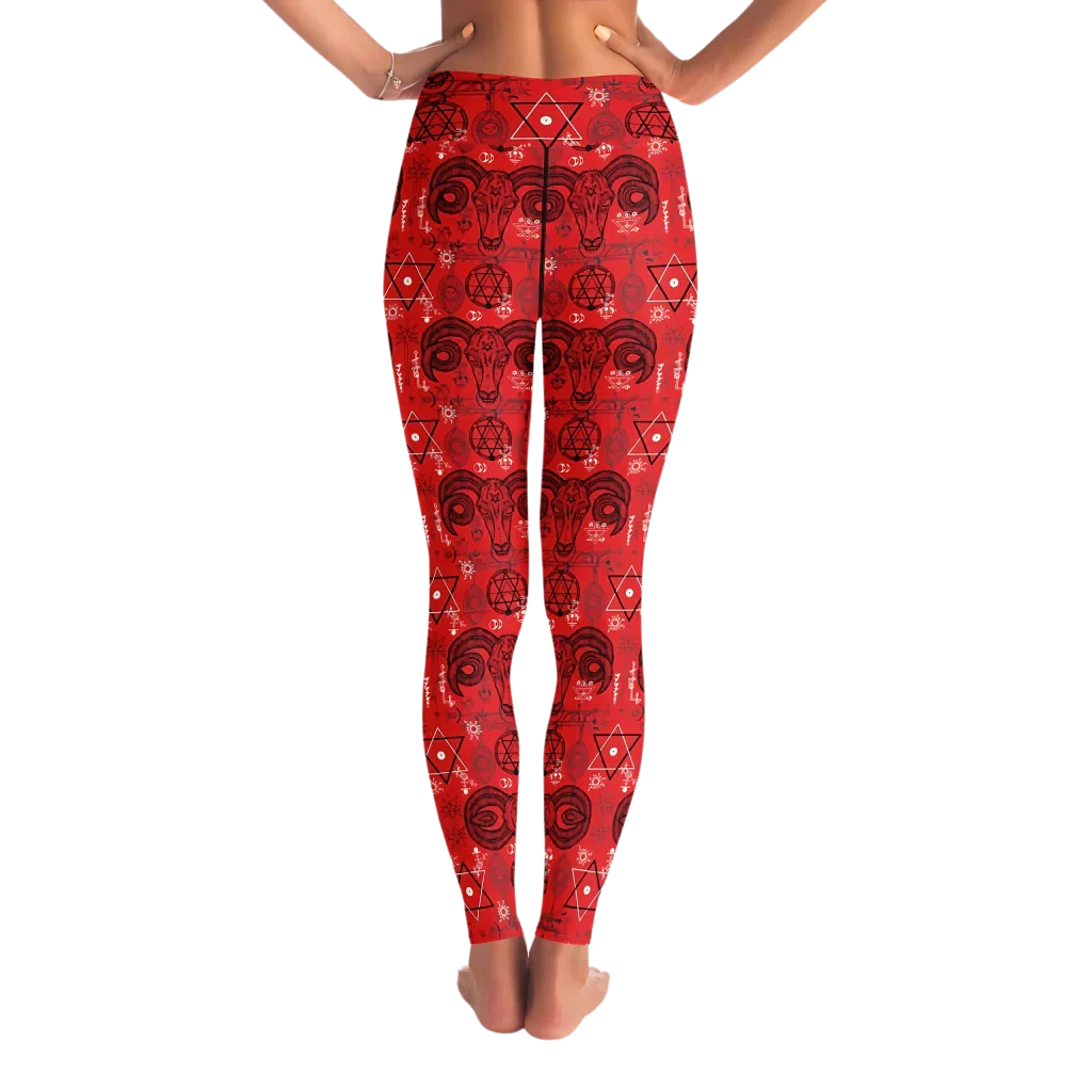 Mystic Geometry Red Yoga Leggings With Occult Design