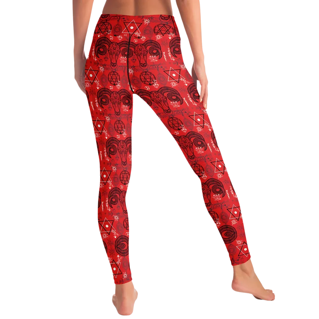 Mystic Geometry Red Yoga Leggings With Occult Design
