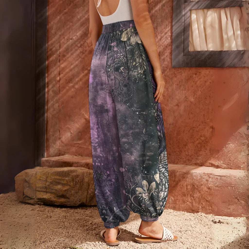 Mystic Owl Womens Harem Trousers in Purple Mist