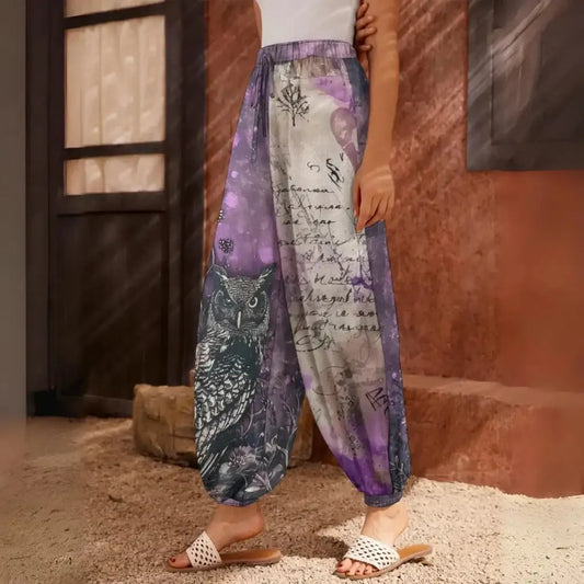 Mystic Owl Womens Harem Trousers in Purple Mist - XS