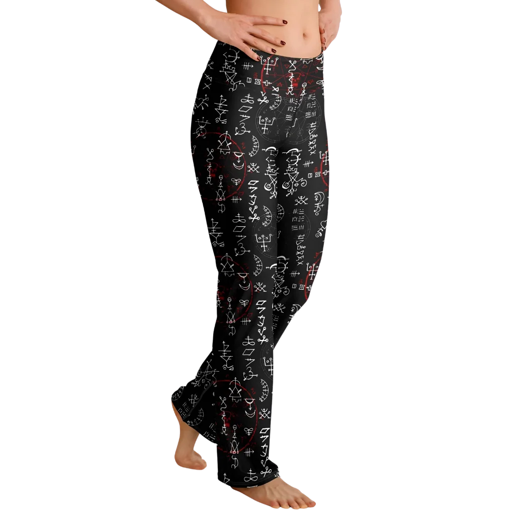 Mystic Print Black Flared Leggings With Alchemy Symbols