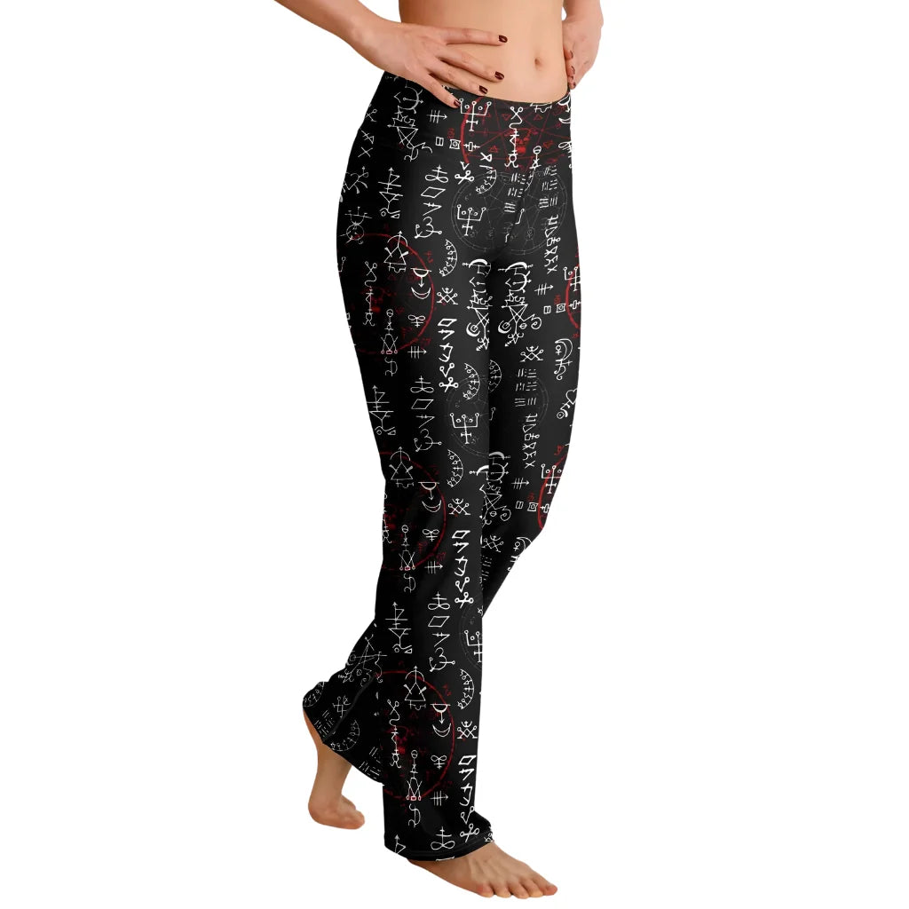Mystic Print Black Flared Leggings With Alchemy Symbols