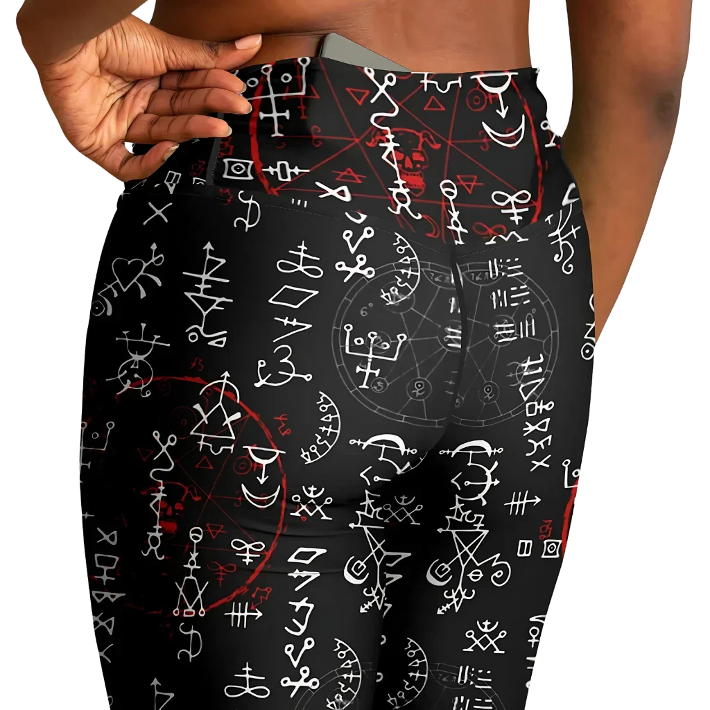 Mystic Print Black Flared Leggings With Alchemy Symbols