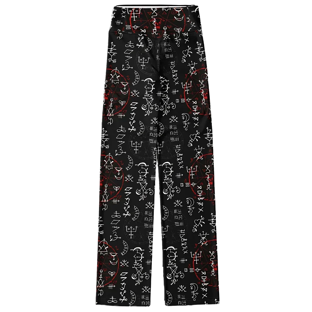 Mystic Print Black Flared Leggings With Alchemy Symbols