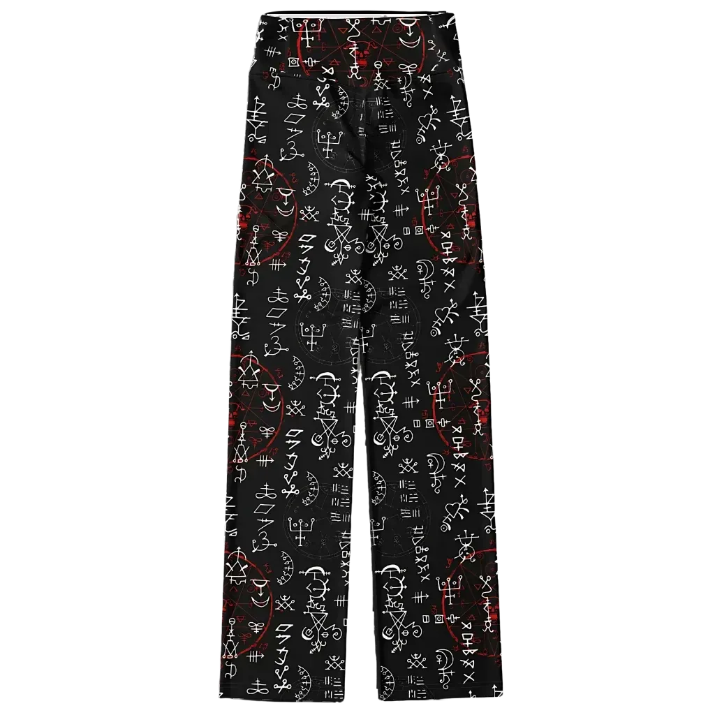 Mystic Print Black Flared Leggings With Alchemy Symbols