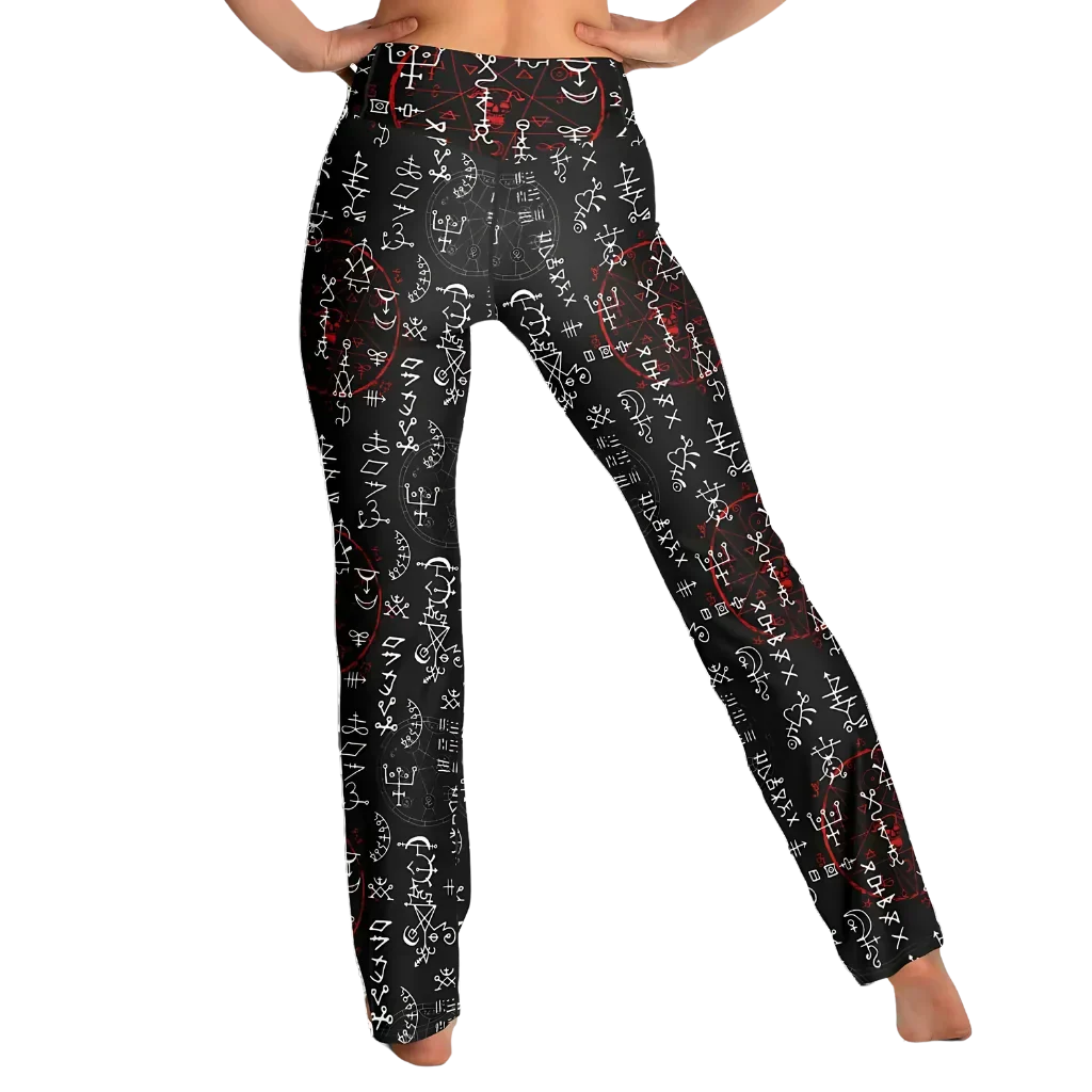 Mystic Print Black Flared Leggings With Alchemy Symbols