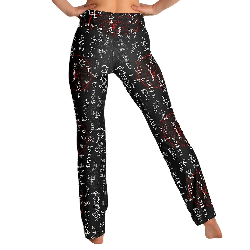 Mystic Print Black Flared Leggings With Alchemy Symbols