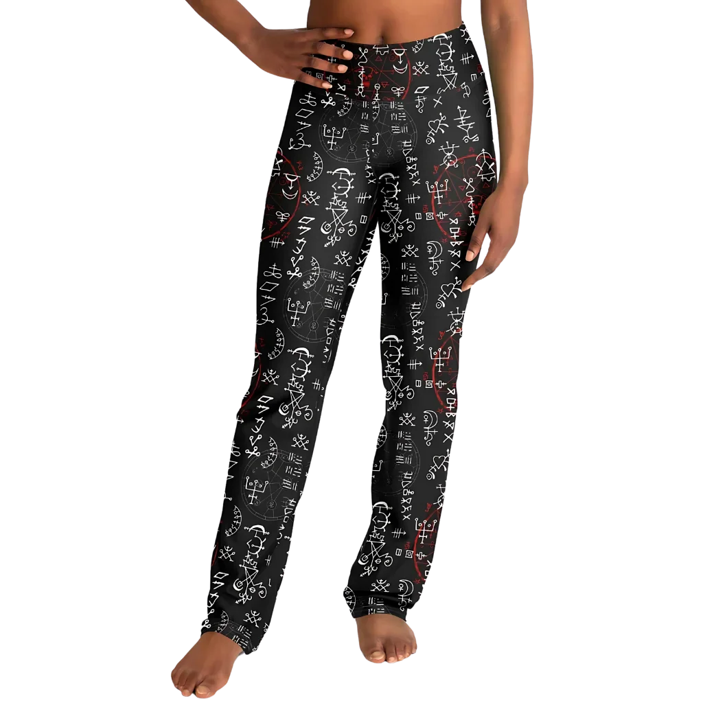 Mystic Print Black Flared Leggings With Alchemy Symbols