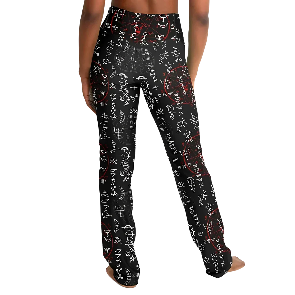 Mystic Print Black Flared Leggings With Alchemy Symbols