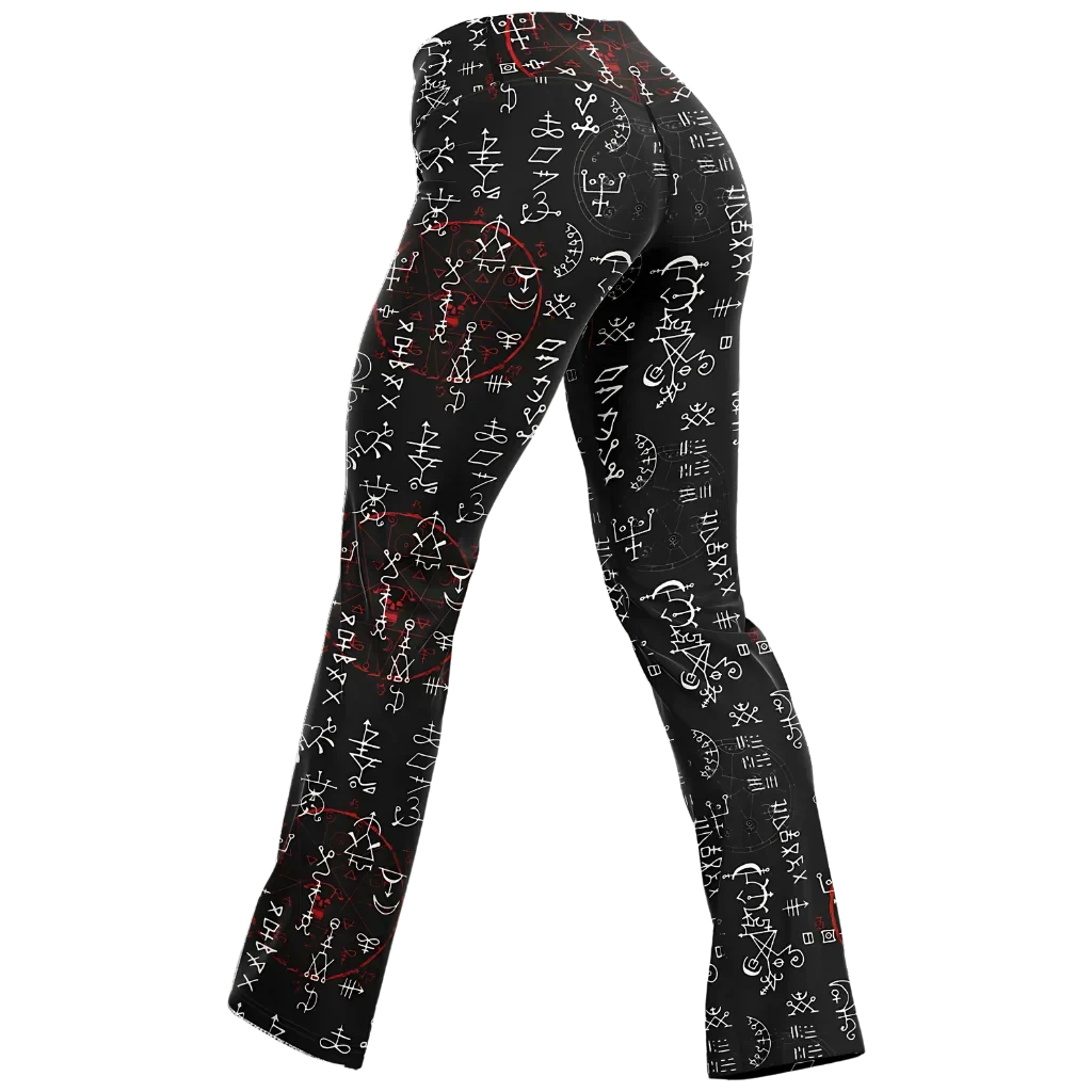 Mystic Print Black Flared Leggings With Alchemy Symbols