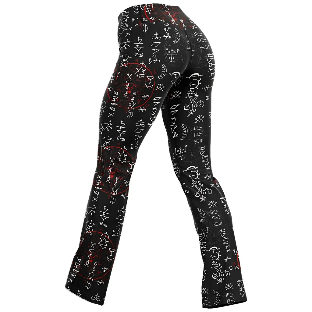 Mystic Print Black Flared Leggings With Alchemy Symbols