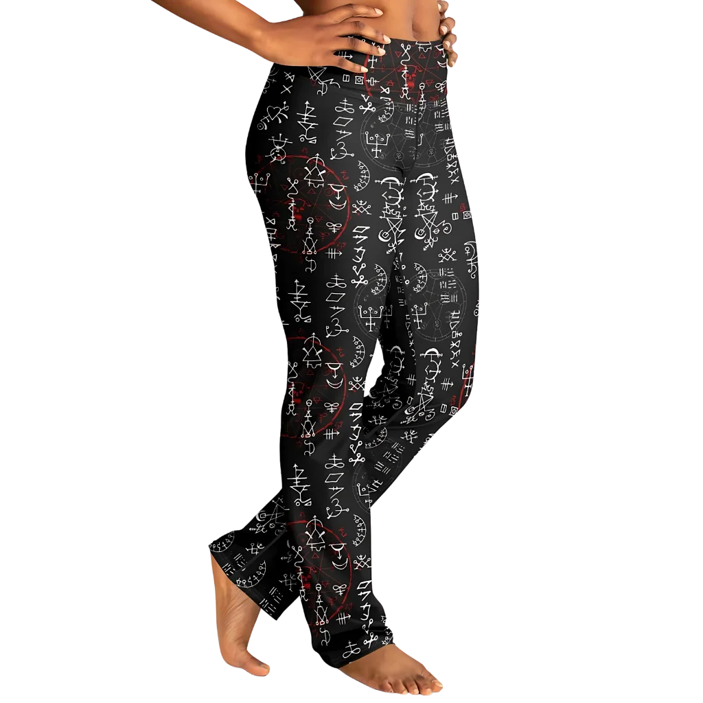 Mystic Print Black Flared Leggings With Alchemy Symbols