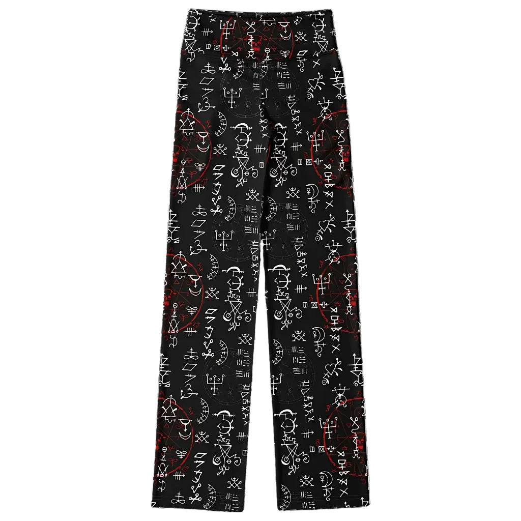 Mystic Print Black Flared Leggings With Alchemy Symbols