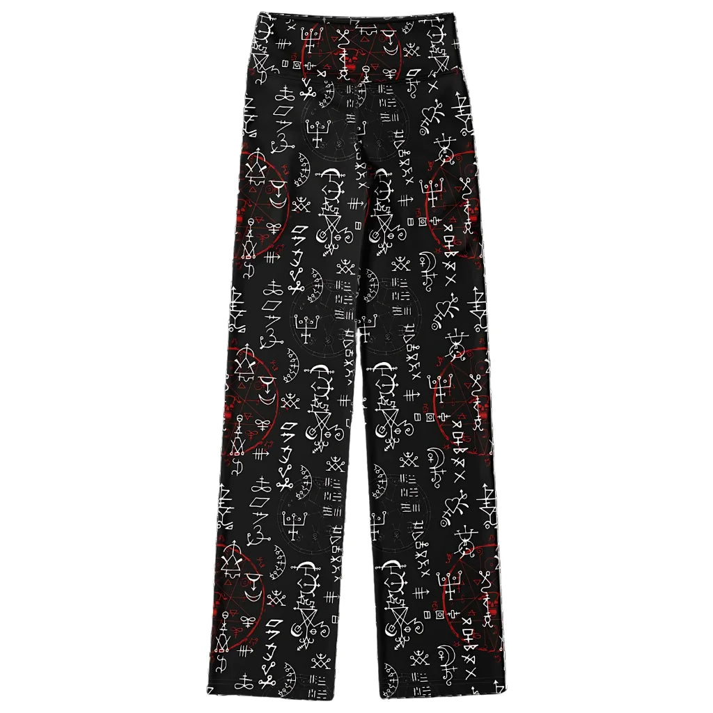 Mystic Print Black Flared Leggings With Alchemy Symbols