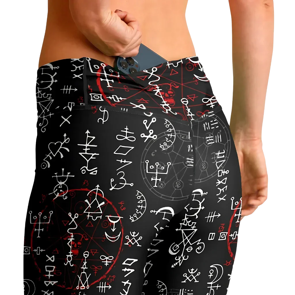Mystic Print Black Flared Leggings With Alchemy Symbols