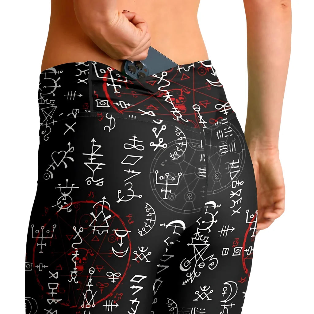 Mystic Print Black Flared Leggings With Alchemy Symbols