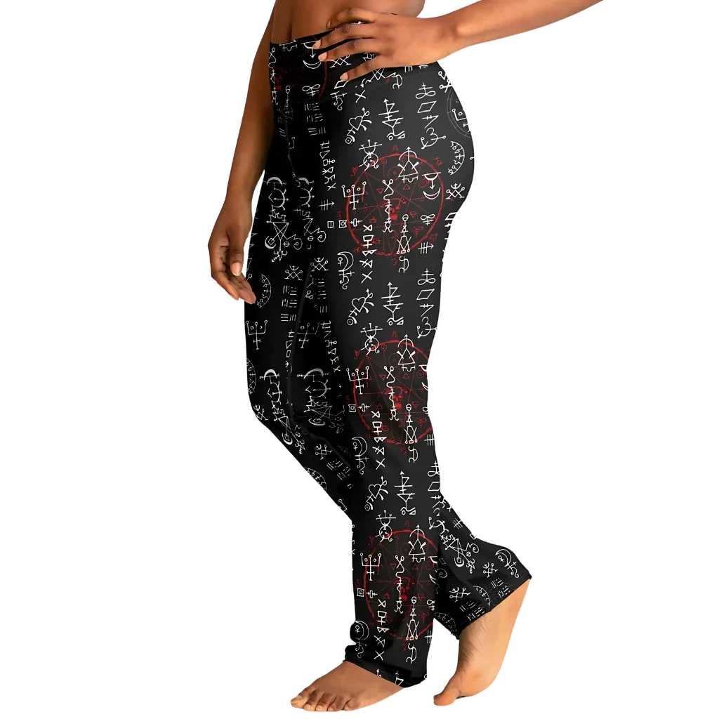 Mystic Print Black Flared Leggings With Alchemy Symbols