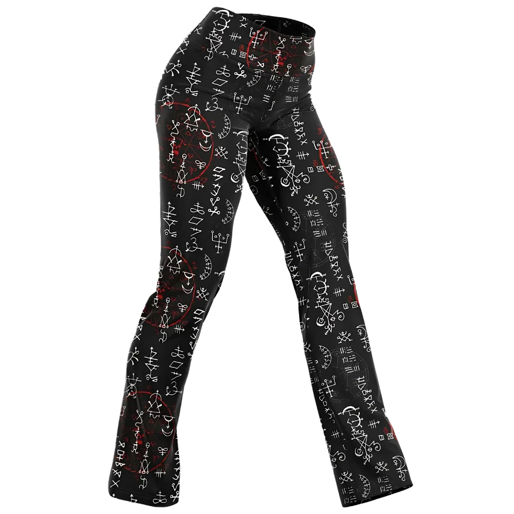 Mystic Print Black Flared Leggings With Alchemy Symbols - XS