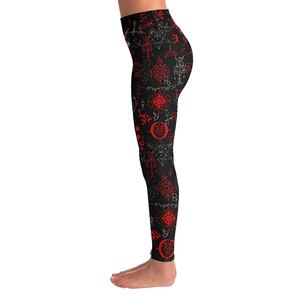 Mystic Print Black Yoga Pants For Women With Sacred Symbols