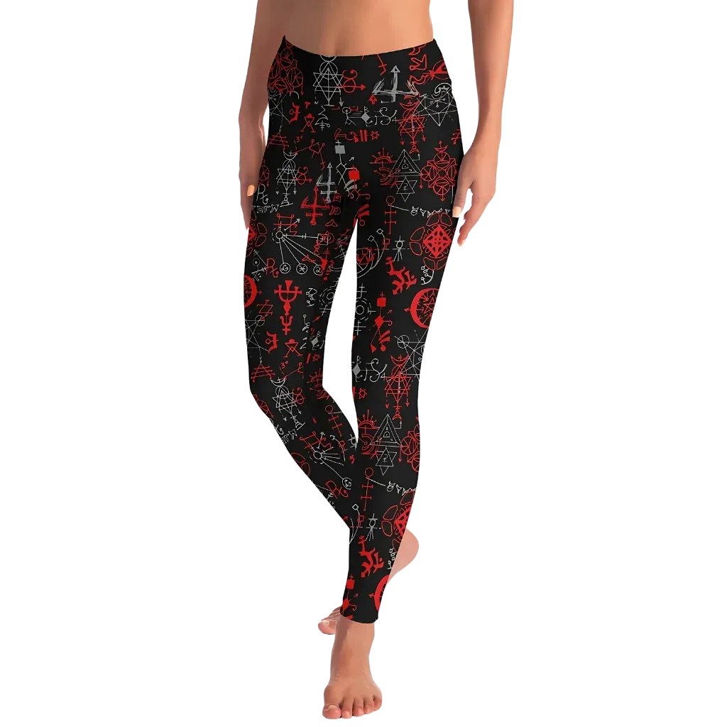 Mystic Print Black Yoga Pants For Women With Sacred Symbols
