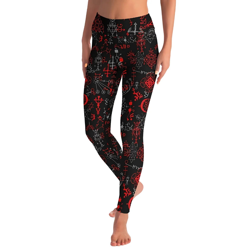 Mystic Print Black Yoga Pants For Women With Sacred Symbols