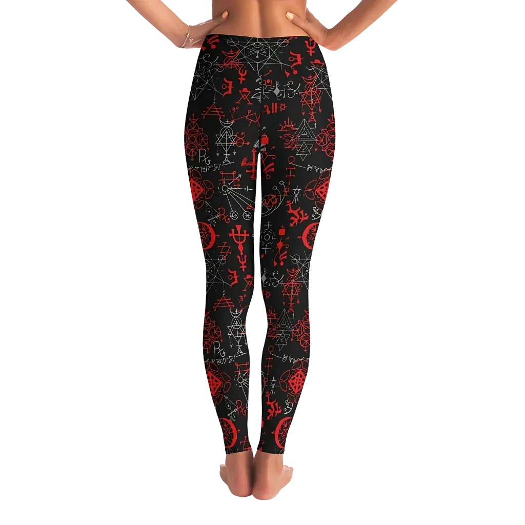 Mystic Print Black Yoga Pants For Women With Sacred Symbols