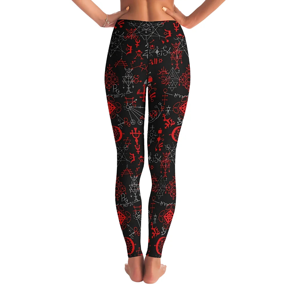 Mystic Print Black Yoga Pants For Women With Sacred Symbols