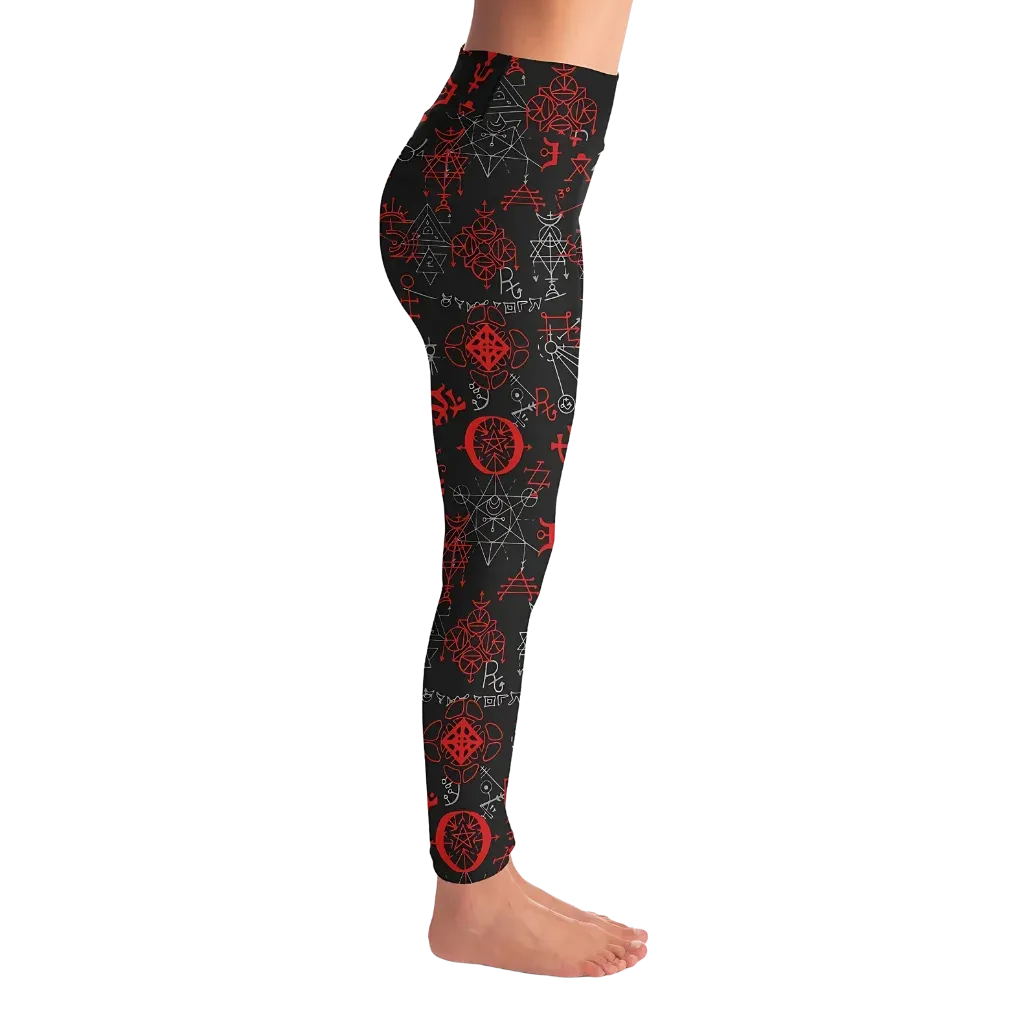 Mystic Print Black Yoga Pants For Women With Sacred Symbols