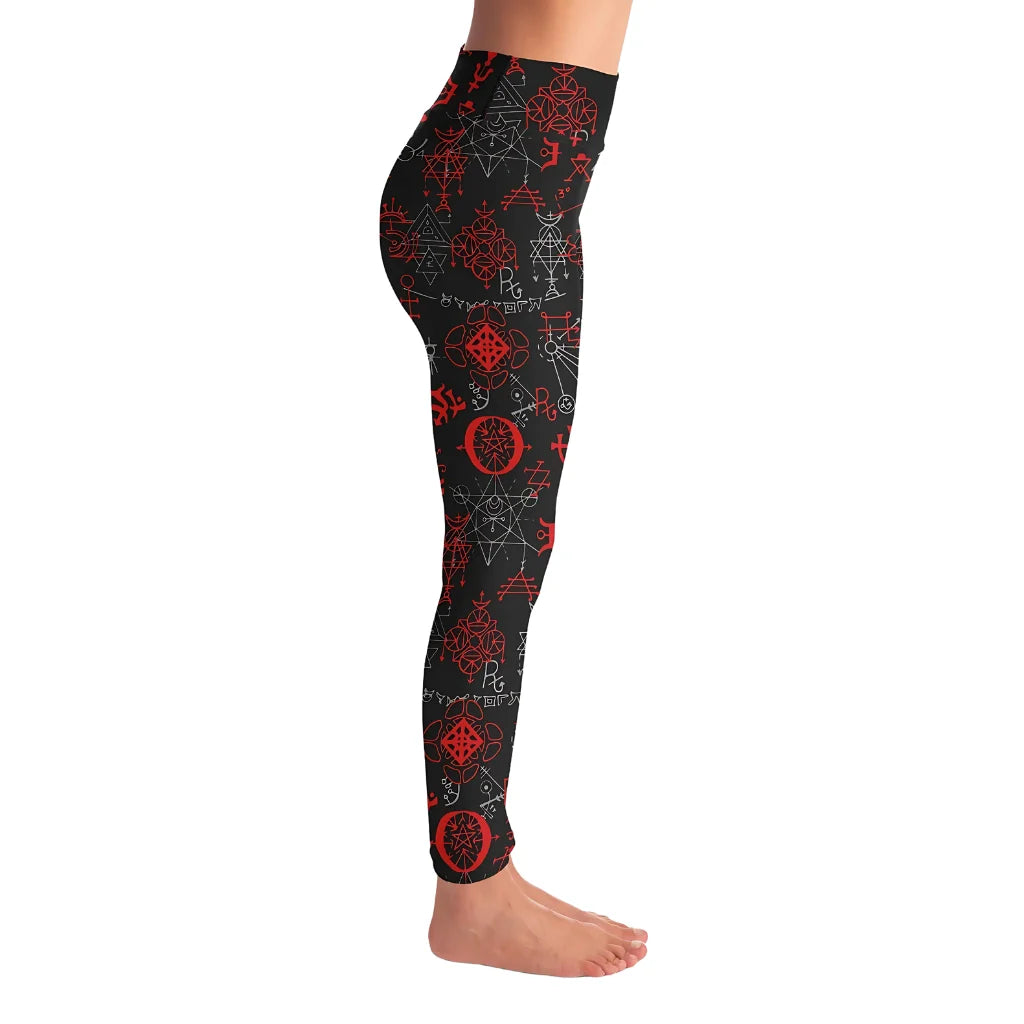 Mystic Print Black Yoga Pants For Women With Sacred Symbols