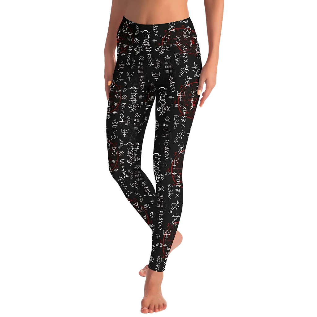 Mystic Print Leggings Black With Alchemy Symbols