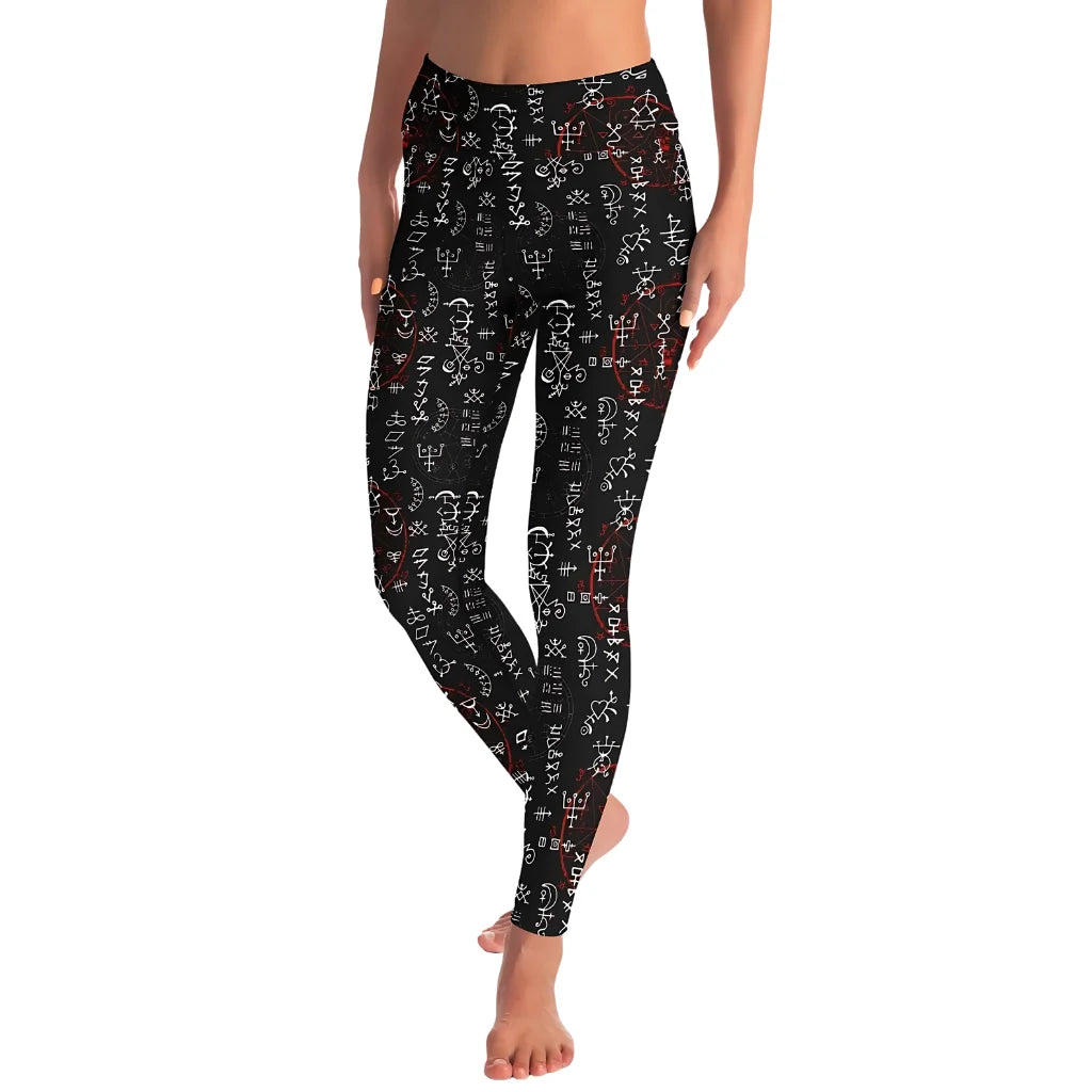 Mystic Print Leggings Black With Alchemy Symbols
