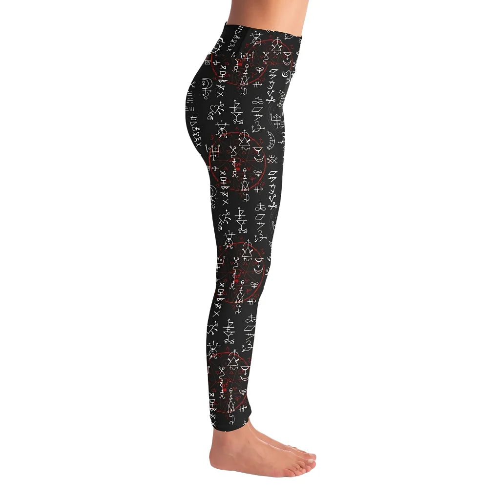 Mystic Print Leggings Black With Alchemy Symbols