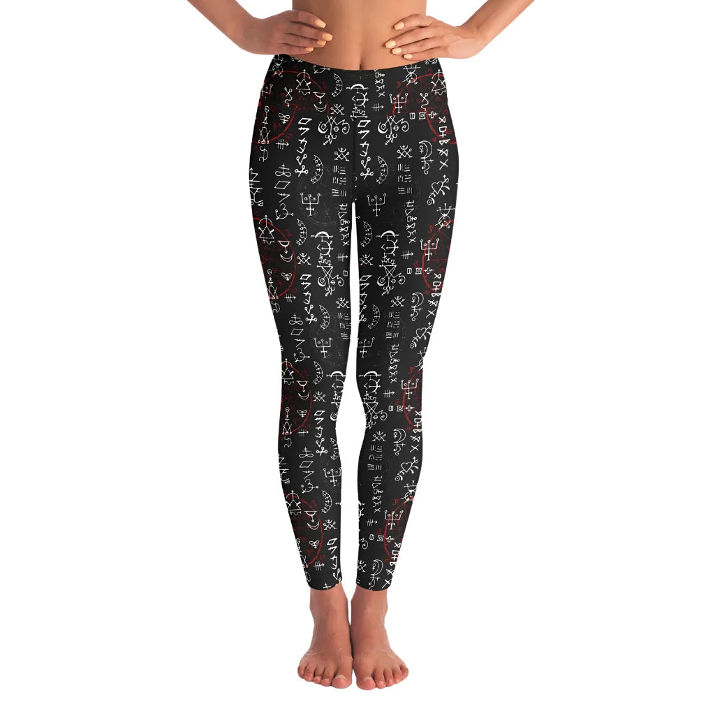 Mystic Print Leggings Black With Alchemy Symbols - XS