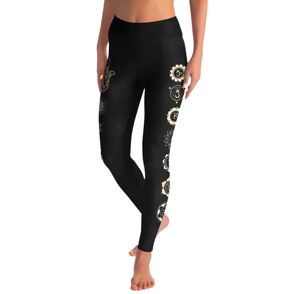 Mystic Print Women’s Black Yoga Pants With Sacred Symbols