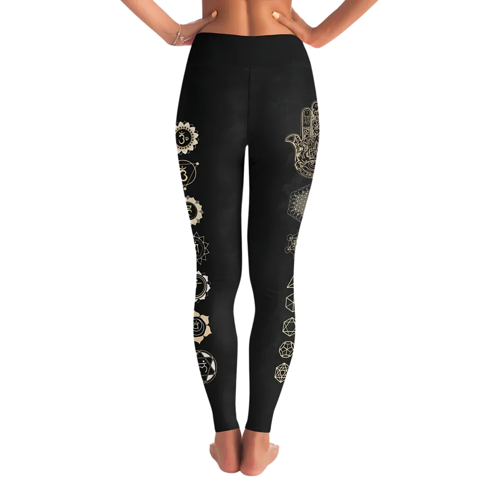 Mystic Print Women’s Black Yoga Pants With Sacred Symbols