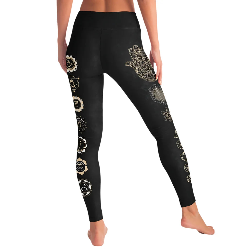 Mystic Print Women’s Black Yoga Pants With Sacred Symbols