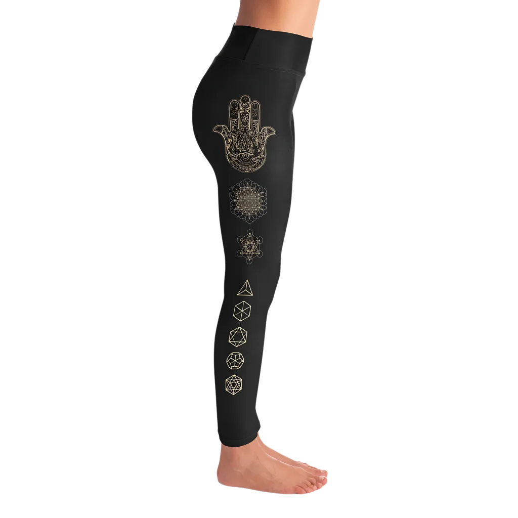Mystic Print Women’s Black Yoga Pants With Sacred Symbols