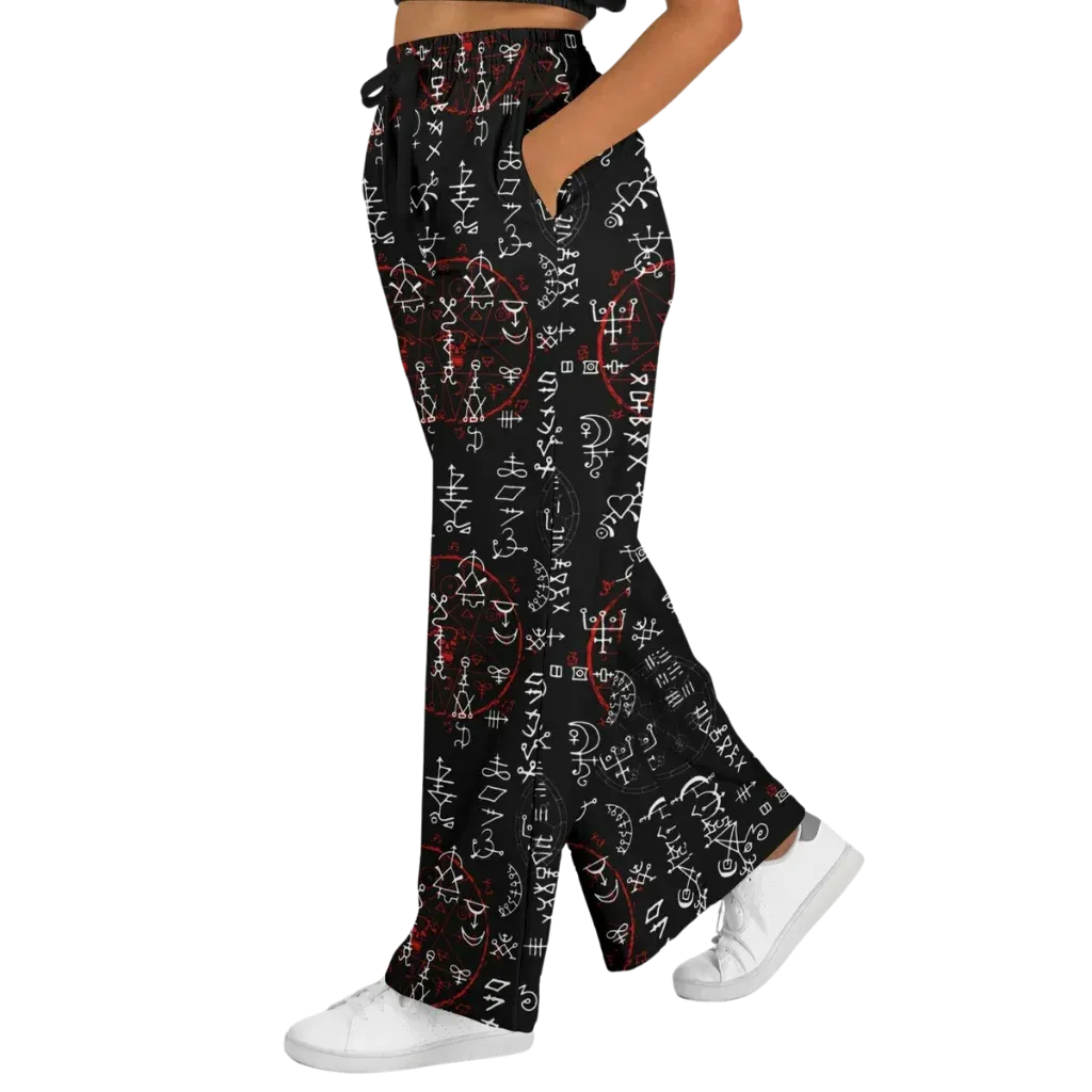 Mystic Symbol Flare Leg Jogging Pants In Black