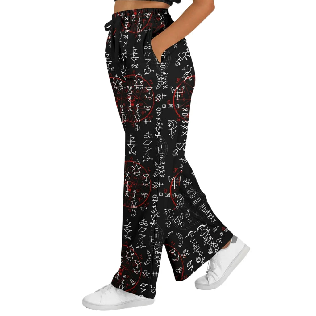 Mystic Symbol Flare Leg Jogging Pants In Black