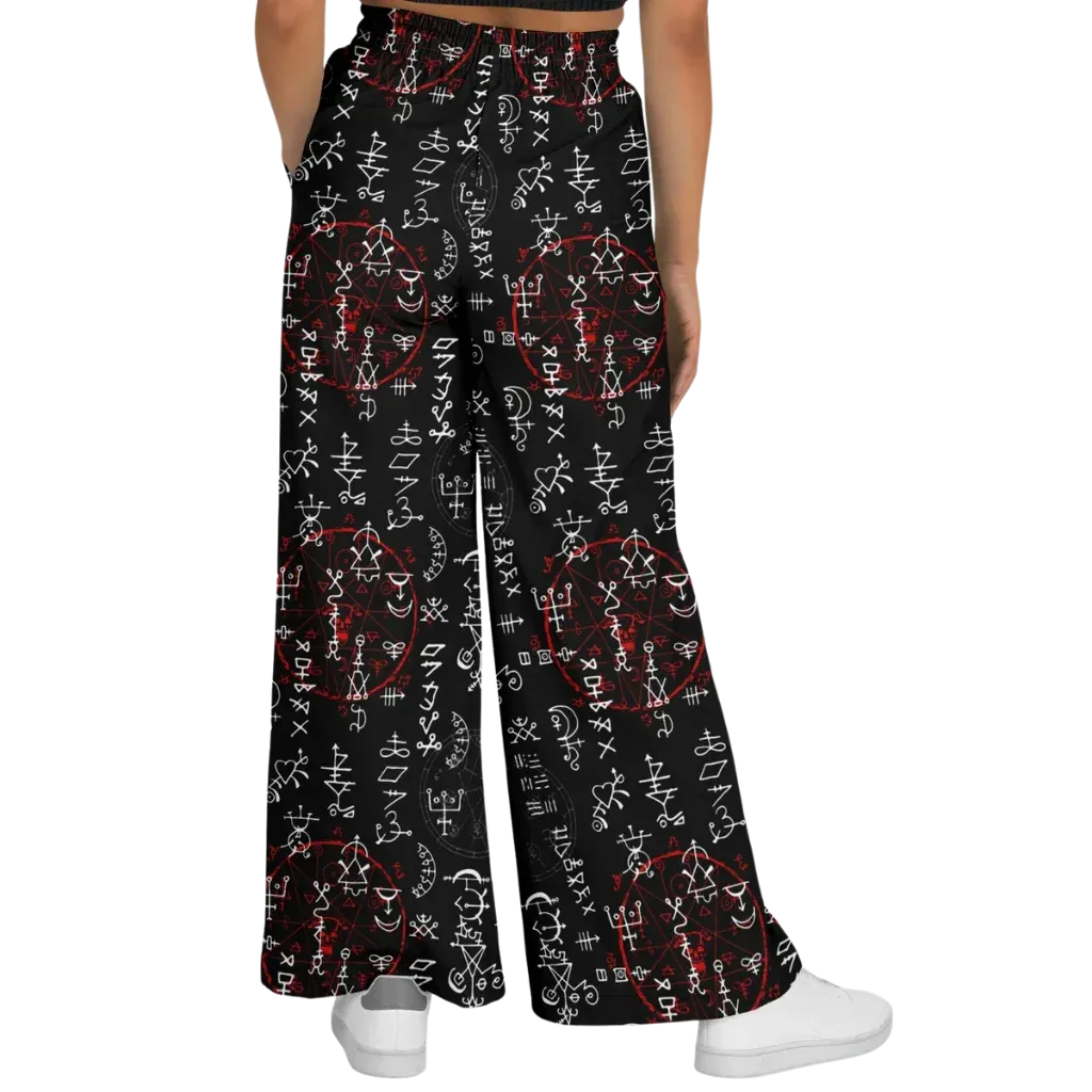 Mystic Symbol Flare Leg Jogging Pants In Black