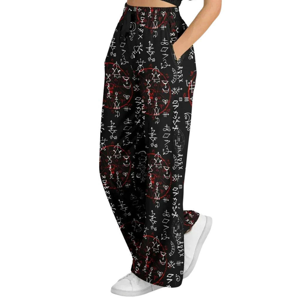 Mystic Symbol Flare Leg Jogging Pants In Black
