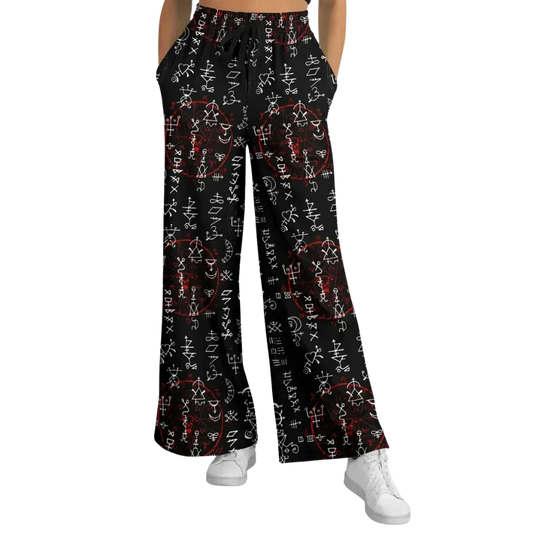 Mystic Symbol Flare Leg Jogging Pants In Black - XS
