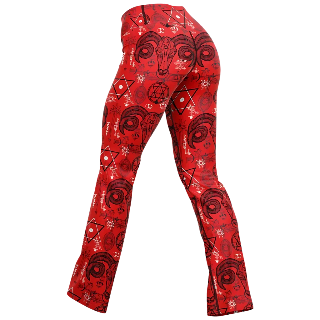 Mystic Symbols Red Flare Leggings For Ritual Flow