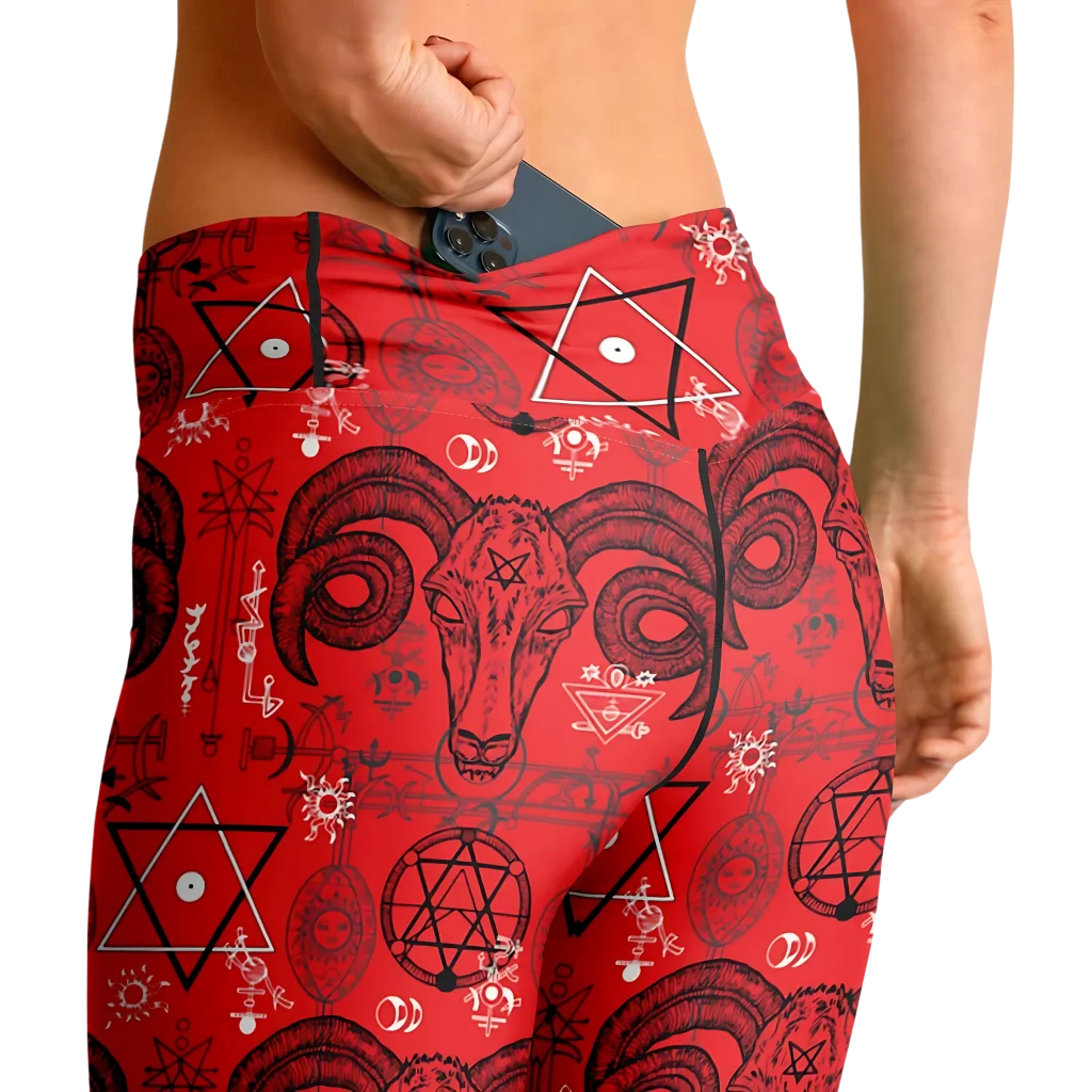 Mystic Symbols Red Flare Leggings For Ritual Flow