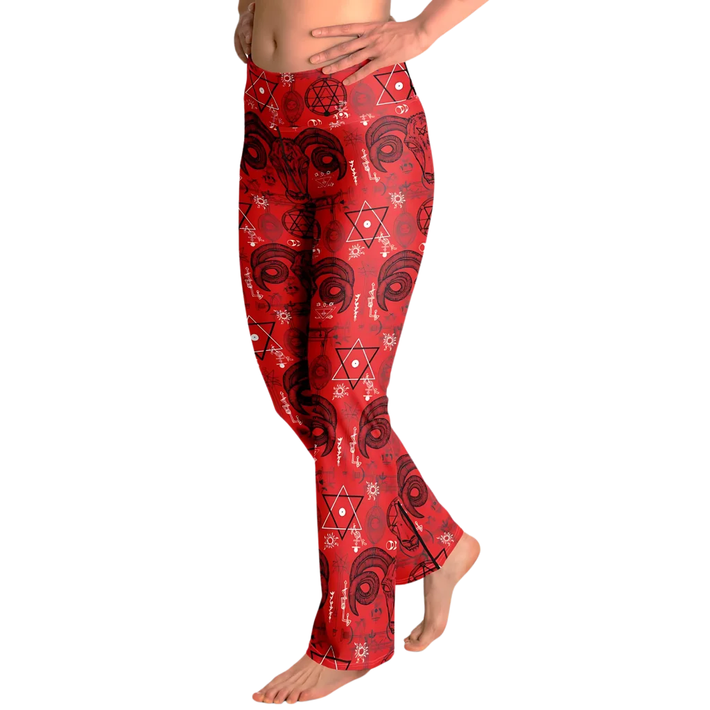 Mystic Symbols Red Flare Leggings For Ritual Flow