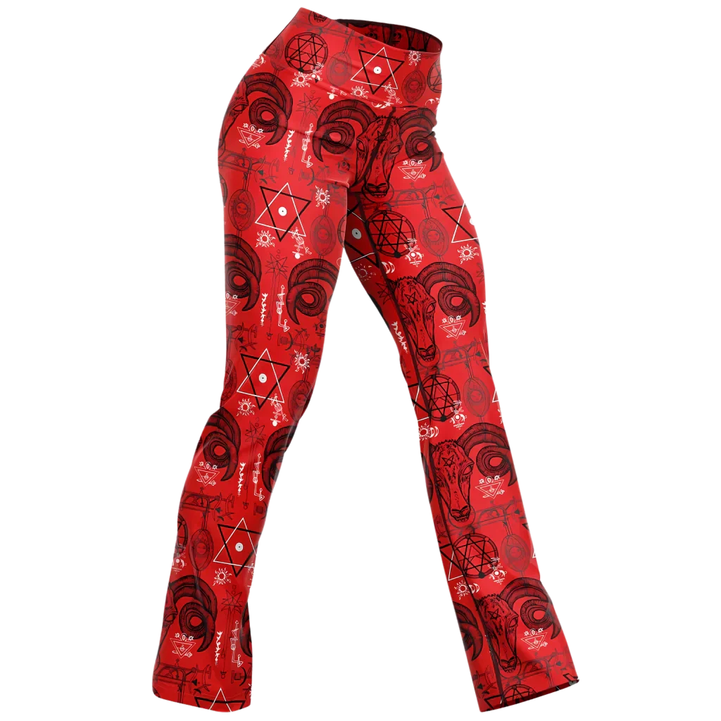 Mystic Symbols Red Flare Leggings For Ritual Flow - XS