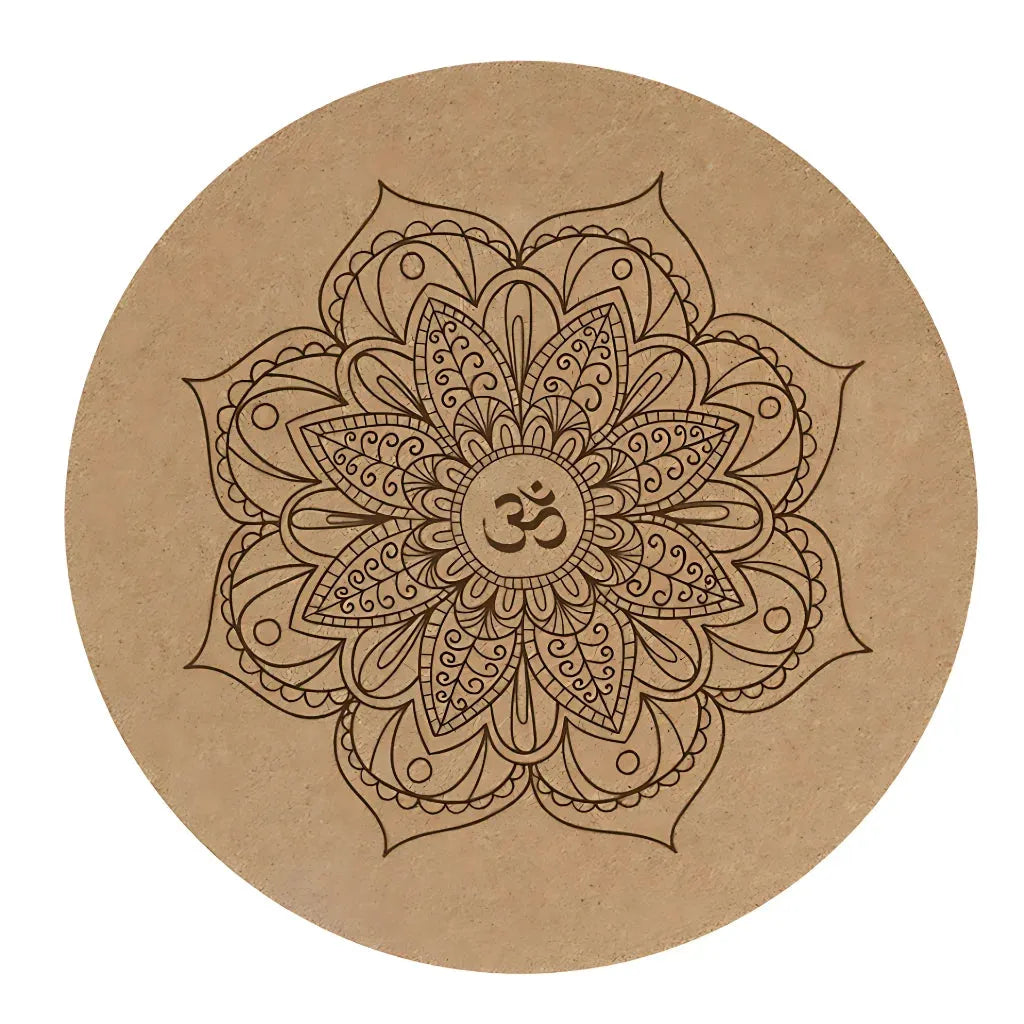 Natural Cork Round Workout Mat With Plant Print - Beige / 60x60 cm